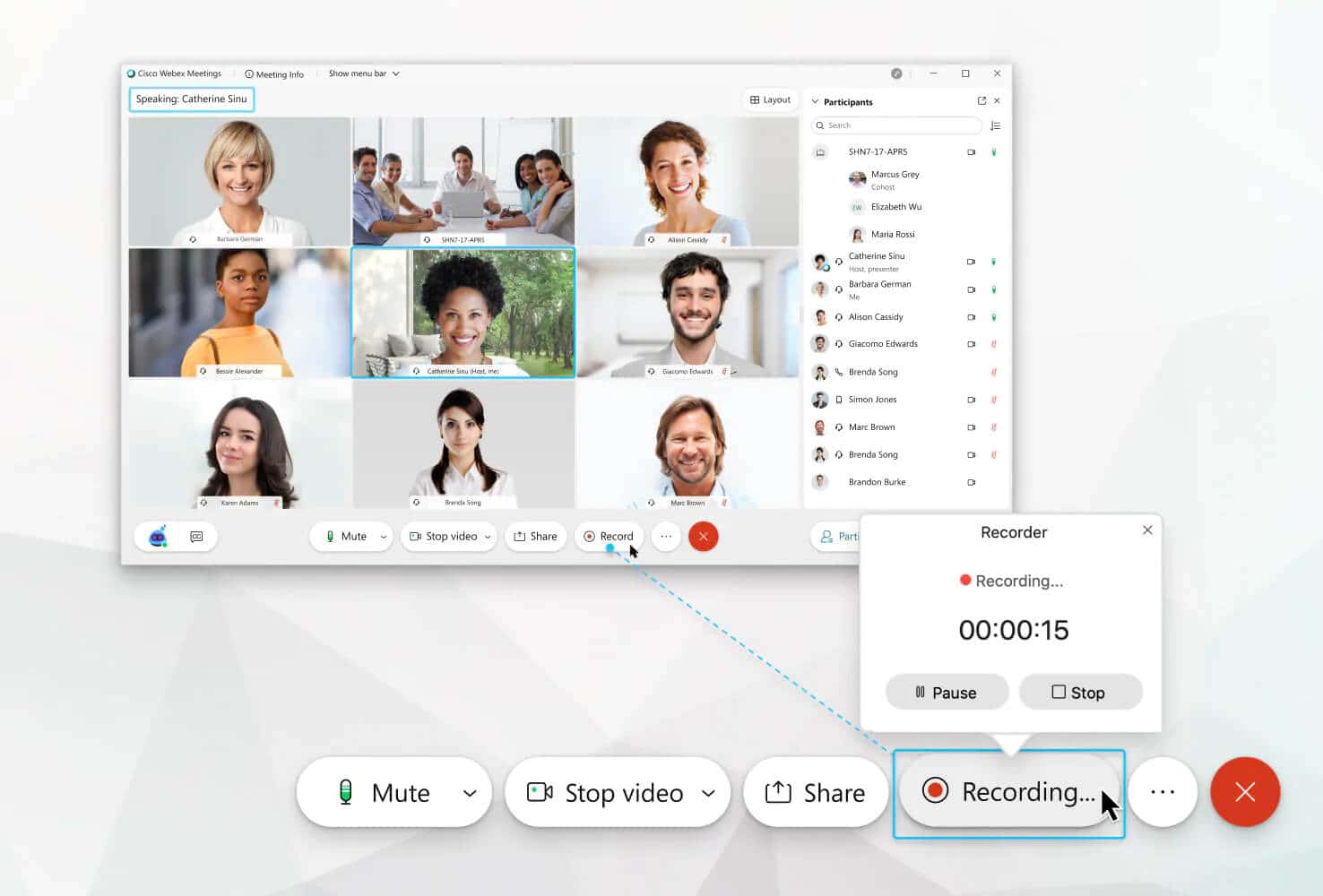 record a group meeting with webex video conferencing software